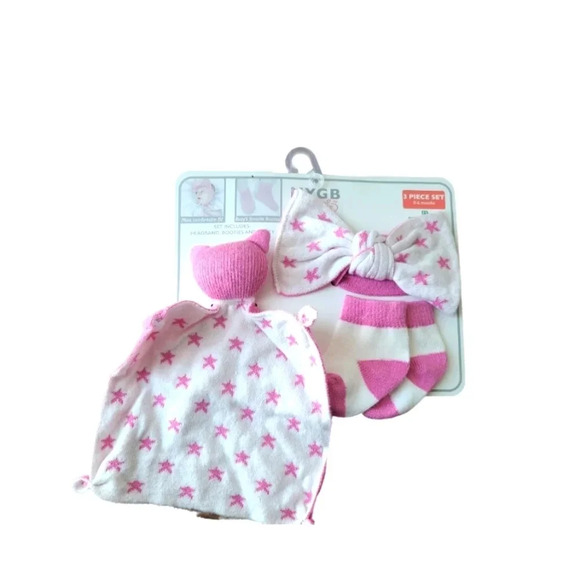 NWT NYGB 3 Piece Baby Set with Bow, Socks and Lovey, Baby Girl Pink - Picture 1 of 4